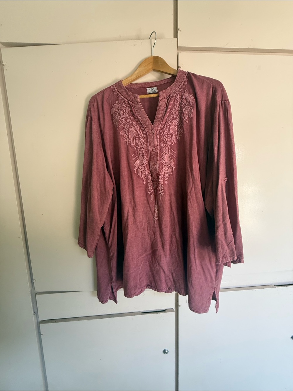 Boho Embroidered Tunic Top - Dusty Rose